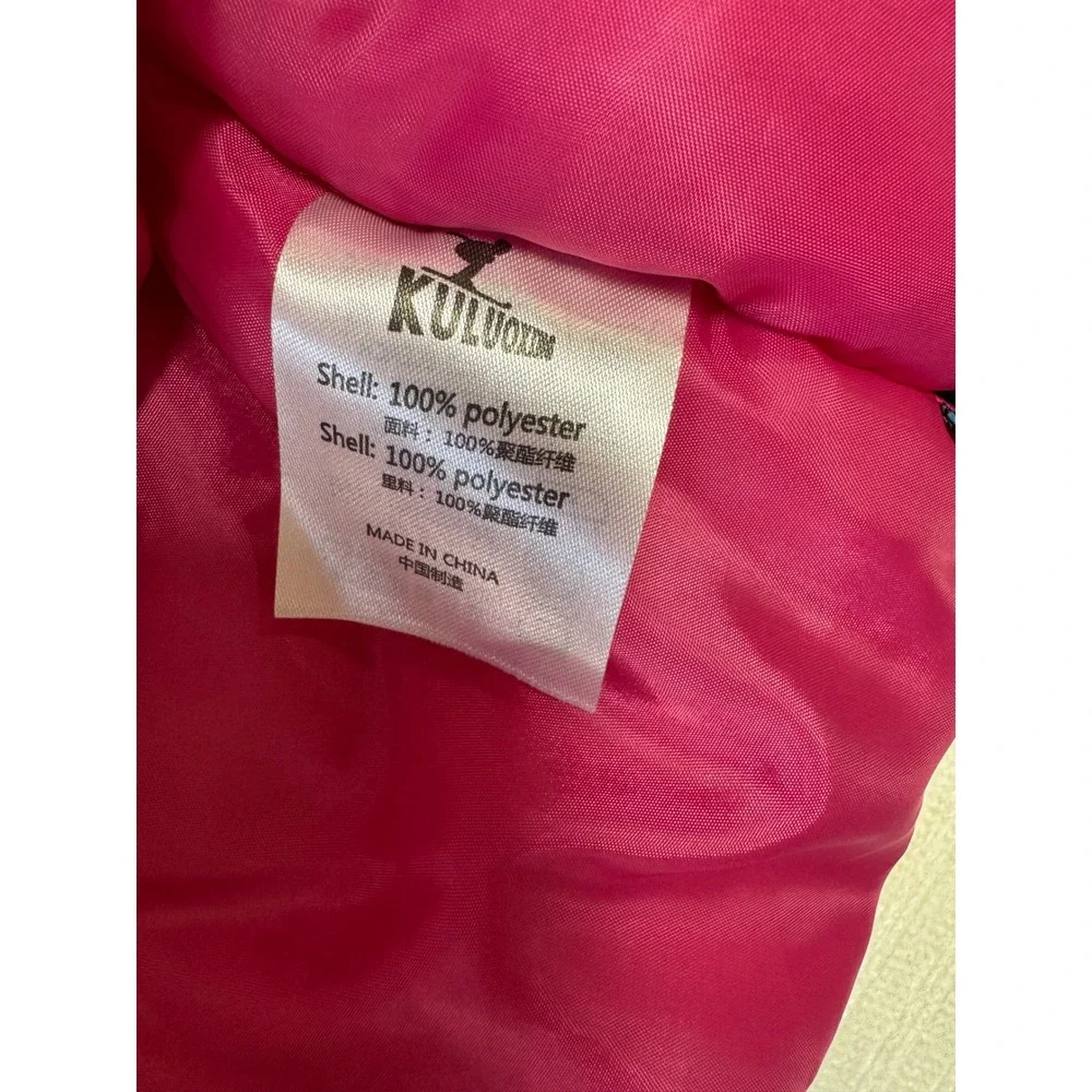 Kuluoxing Kids Pink Blue Abstract Print Hooded Ski Jacket Winter Coat Size 10